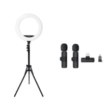 کیت تولید محتوا رینگ لایت 95 وات با پایه تاشو و میکروفون E-kit13
