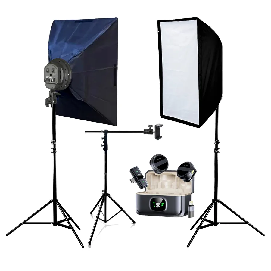 4lamp-kit کیت سافت باکس 4 لامپ با پایه موبایل و میکروفون B-kit12 - تصویر 1